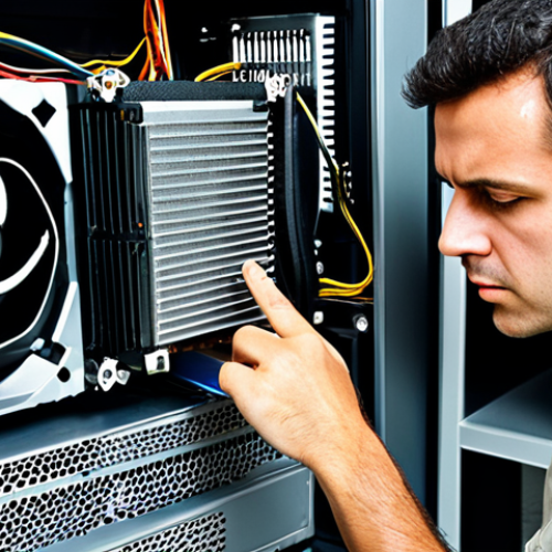 **Prompt 1: IT Technician Diagnosing Overheating PC**
    A professional IT technician, fully clothed in a modest uniform, is carefully inspecting the internal components of an open desktop computer tower. Their focus is on a dusty CPU fan and heatsink, indicating a potential overheating issue. The technician has a calm, concentrated expression, demonstrating expertise in problem-solving. The background is a brightly lit, clean IT repair workshop with various tools neatly organized on a workbench. This image is safe for work, appropriate content, fully clothed, professional, and family-friendly. Perfect anatomy, correct proportions, natural pose, well-formed hands, proper finger count, natural body proportions, professional photography, high quality.