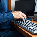 키보드나 마우스가 인식되지 않을 때 해결법 - A man, fully clothed in appropriate attire, carefully checking the USB cable connection of a keyboar...