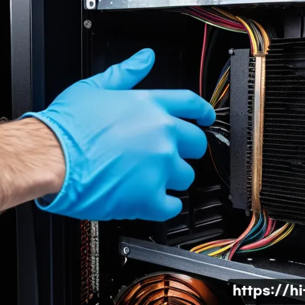 데스크탑이 자꾸 재부팅되는 원인과 해결법 - **Prompt:** "A close-up shot inside a desktop computer case, revealing a significant accumulation of...