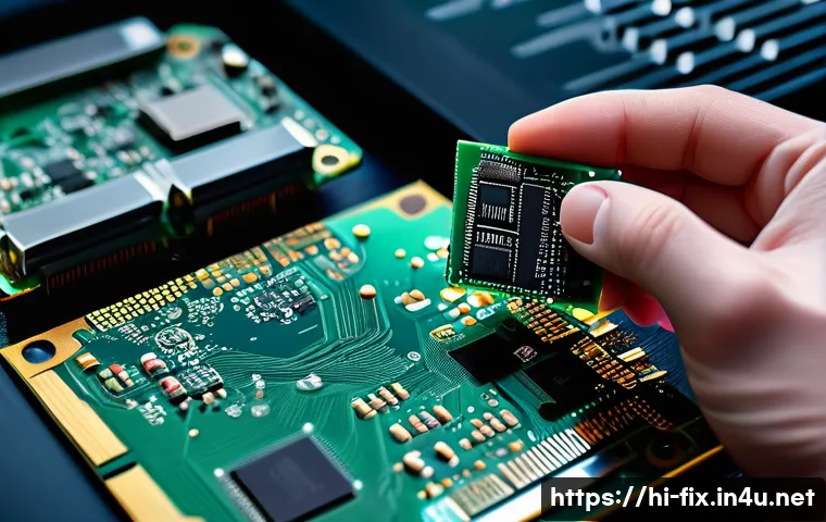 SSD 읽기 쓰기 속도가 느려질 때 대처법 - A detailed close-up of a modern SSD circuit board with visible flash memory blocks and a controller ...
