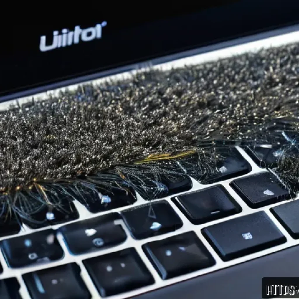 USB 포트가 작동하지 않을 때 점검 방법 - A detailed close-up image of a laptop&rsquo;s USB port showing visible dust particles, hair strands, and g...
